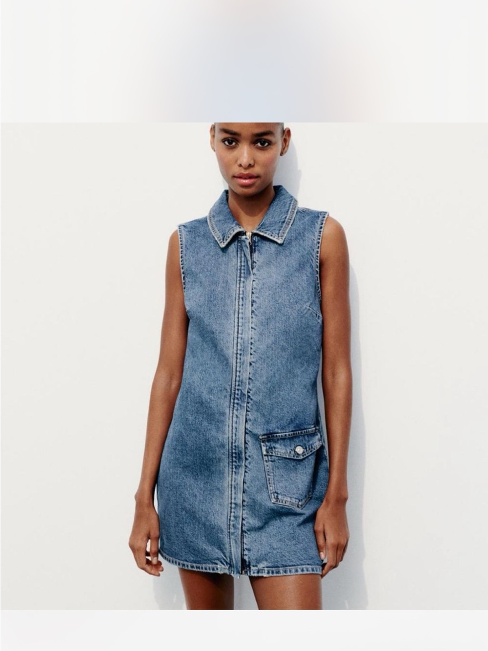Zara Sleeveless Denim Mini Dress in Blue